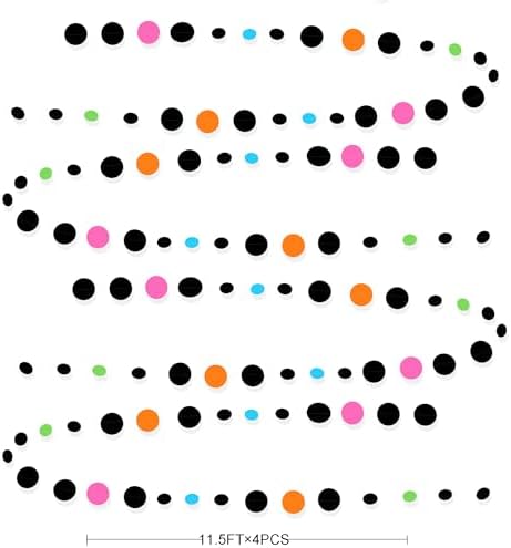 Black and Colorful Circle Dots Hanging Paper Streamer Black Multi-Color Polka Dot Banner for Birthday Bachelorette Wedding Shower Fiesta Disco Halloween Party Decorations Supplies - Image 2