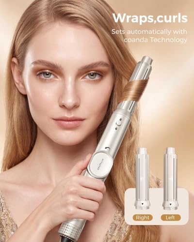 6 in 1 Air Hair Styler Blow Dryer Brush Set - High Speed Negative Ions Hair Dryer 110,000 RPM with Auto Wrap Curlers - No Heat Damage for Curling, Volumizing, Straightening - Champagne Gold - Image 3