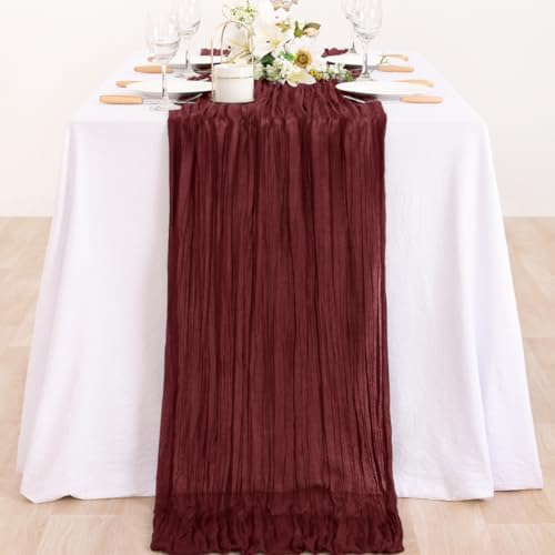 Burgundy Cheesecloth Table Runner Fall Dinning Runner for Christmas, 2 Pack - Image 6