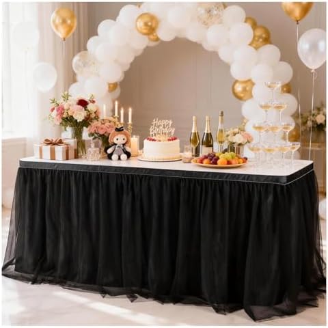 THARAHT Tulle Table Skirt 6FT 180CM Long for Rectangle Tables Round Tables Ruffle Desk Skirt for Princess Girls Birthday Party Cake Dessert Decorations Table Skirt by THARAHT