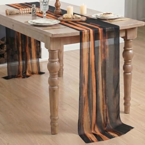 Artoid Mode Boho Caramel Stripes Fall Chiffon Table Runner 120 Inches 10FT,Seasonal Fabric Kitchen Dining Holiday Table Decor for Home Party - Image 6