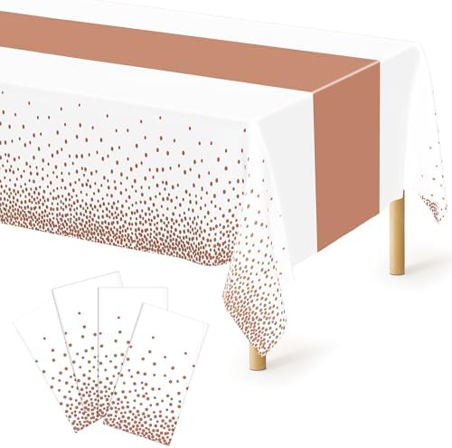 QZYL 4 Pack Disposable Table Cloth, 54" x 108" Rectangle Party Table Cloths with Pink Dot, Waterproof Plastic Table Covers for Birthday Wedding Receptions Family Gathering Holiday Dinner by QZYL