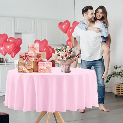 12 Pcs Round Red Pink Plastic Tablecloths, 84 Inch - Image 6