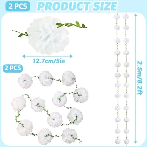 White Tissue Paper Pom Pom Garlands, Paper Flowers for Birthday Decorations, Baby Shower, Wedding Engagement, Bridal Shower, Spring Summer Party Decorations, 2 Pcs - Image 2