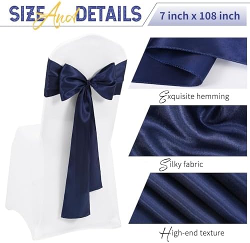 120 PCS Navy Blue Satin Chair Sashes, 7 x 108 Inch - Image 3