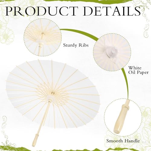 24 Pack Paper Umbrellas for Wedding 23.6 Inch White Parasols Bulk - Image 3