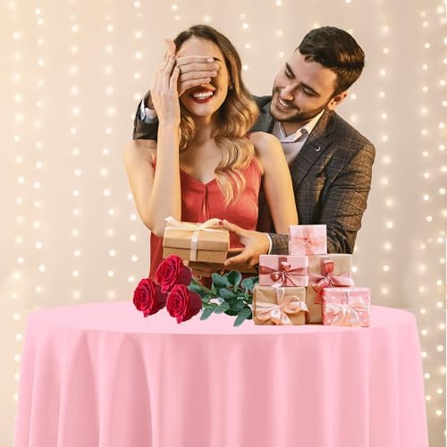 12 Pcs Round Red Pink Plastic Tablecloths, 84 Inch - Image 4