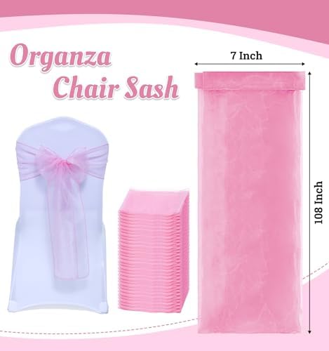 MDS Pack of 100 Organza Chair Sashes for Wedding & Event Décor – Blush Pink - Image 3