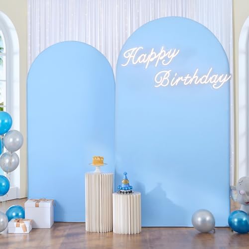Spandex Baby Blue Arch Backdrop Cover Set of 3 (7.2FT,6FT,6FT), 2-Sided Round Top Chiara Fitted Wedding Arch Cover Backdrop for Wedding Birthday Party Arch Stand Decoration - Image 3