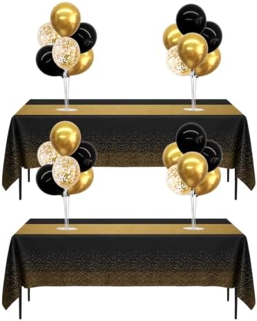 TONIFUL 4 Set Black Gold Balloon Stand Balloon Centerpieces with Tablecloth by TONIFUL