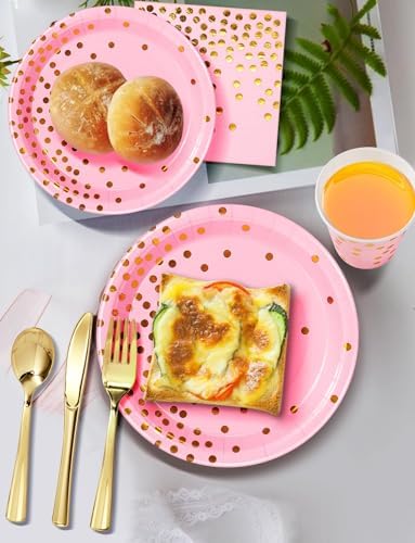 Nkaiso 141Pcs Pink Gold Paper Plates and Napkins Party Supplies-20 Guests - Image 5