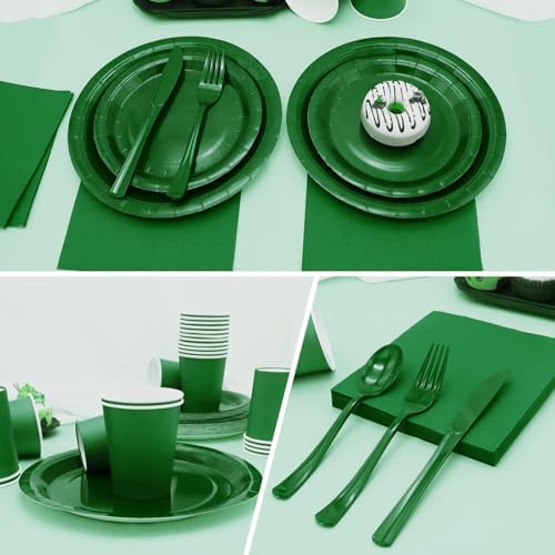 Green Paper Plates Party Supplies,350pcs Green Plates and Napkins Party Supplies Disposable Dinnerware Sets for St. Patrick's Mardi Gras Birthday Decorations Serve 50 - Image 5