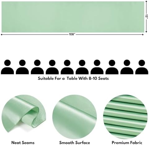 Sage Green Satin Table Runner, 12x108 Inches, 12 Pack - Image 2