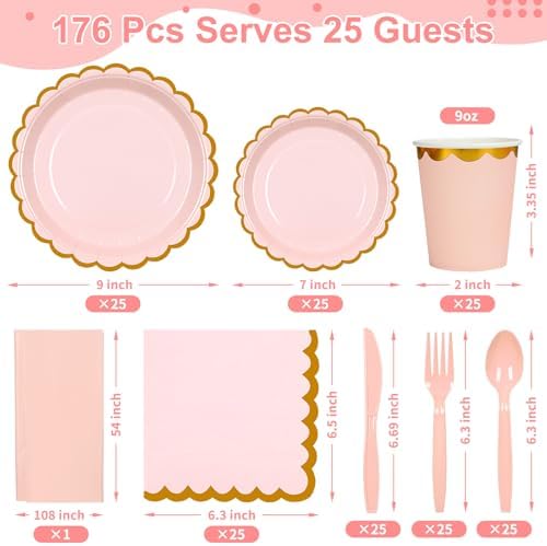 FrutPunch 176 Pieces of Pink Paper Plates, Party Plates, Cups, Napkins Sets - Image 3