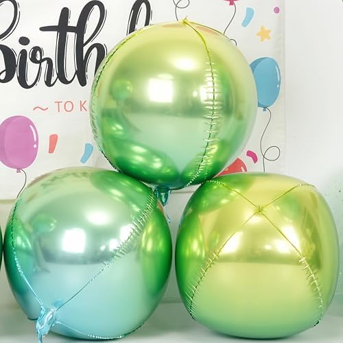 Gradient Green Round Foil Balloons Birthday Prom Decor 22 Inch 6 Pcs - Image 3