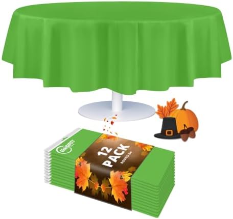 Grandipity Plastic Table Cloth Disposable 12 Pack 84" Round Lime Green by Grandipity