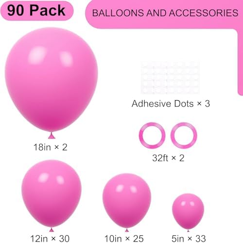 Voircoloria 90pcs Retro Hot Pink Balloons Arch Kit, 18 12 10 5 Inch - Image 2