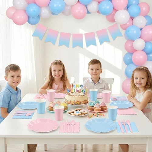350 Pcs Baby Gender Reveal Party Supplies Include Blue and Pink Tableware - Image 7