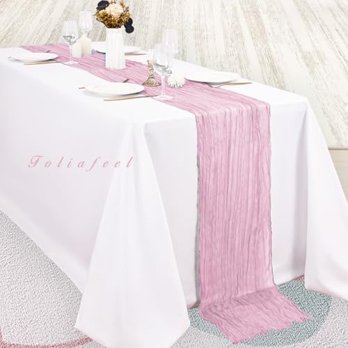Light Pink Cheesecloth Table Runner 6 Pack 10FT Rustic Gauze Fabric Cheese Cloth Table Runner for Wedding 20 x 120 Inch Long Bridal Baby Shower Table Decorations Boho Sheer Birthday Party Table Decor - Image 4