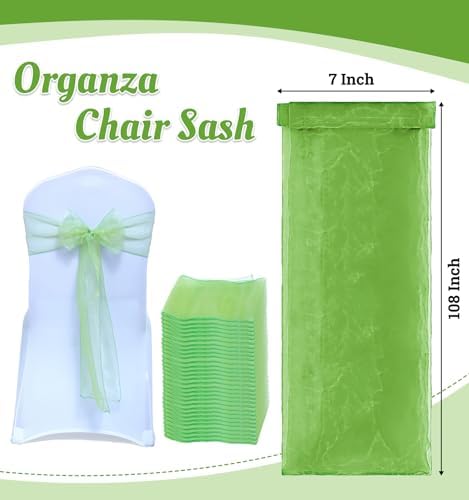 Pack of 125 Organza Chair Sashes for Wedding & Event Décor – Apple Green - Image 3