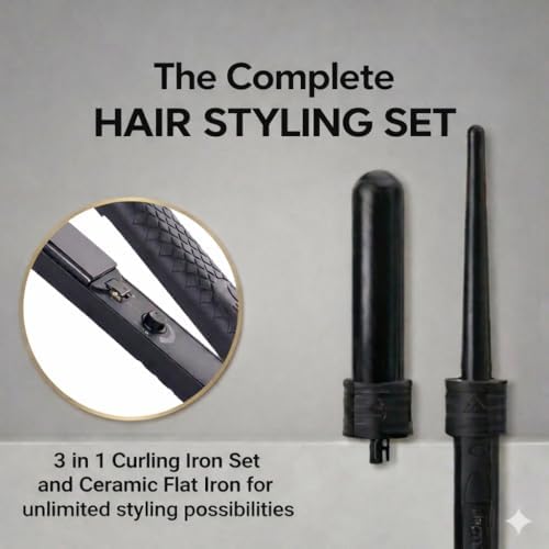 HerStyler Ceramic Flat Iron & Curling Wand Set - 3 Interchangeable Barrels - Image 2
