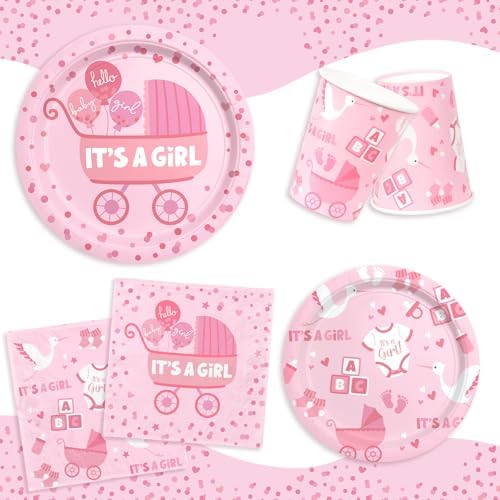Baby Girl Shower Decorations for 24 Guests - It’s A Girl Decorations Kit Including Disposable Plates, Napkins, Cups, Tablecloth & Banner for Baby Shower Decorations Girl - Image 6