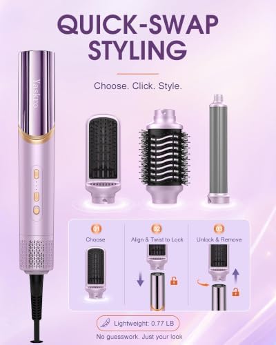 6-in-1 Hot Air Brush & Hair Dryer, 110,000 RPM High-Speed Ionic Blow Dryer Ionic Auto Curlers, Detachable Tools, 90° Rotating Handle for Fast Drying, Curling, Straightening & Volumizing All Hair Types - Image 7