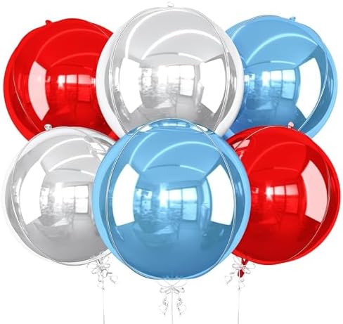 Red Blue Silver Round Foil Balloons Birthday Prom Decor 22 Inch 6 Pcs by vibzox