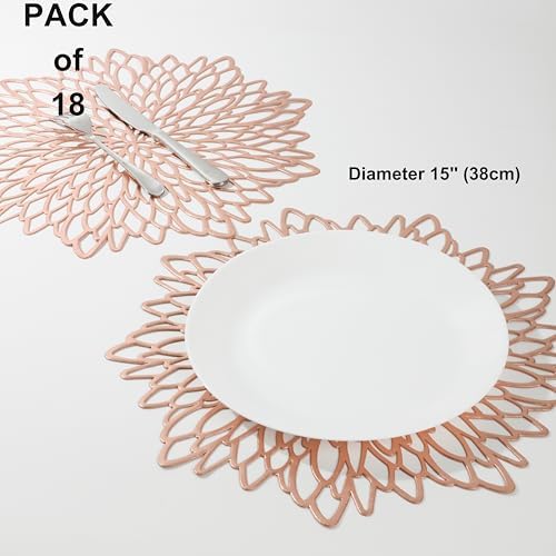 Snowkingdom 18 Pack Rose Gold Placemats Bulk Metallic Pressed Vinyl for Mother's Day Dinning Table Decoration Floral Mats Round Floral Charger Decoration for Weddings Christmas Holiday - Image 2