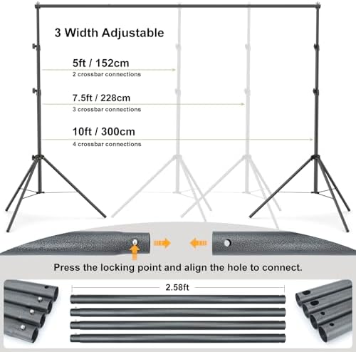 LINCO Lincostore Backdrop Support Stand Kit 10x6.5ft Adjustable Photography Studio Photo Background Support System with Carrying Bag for Green Screen Muslin, 4171 (10ft Wide 7ft high) - Image 3