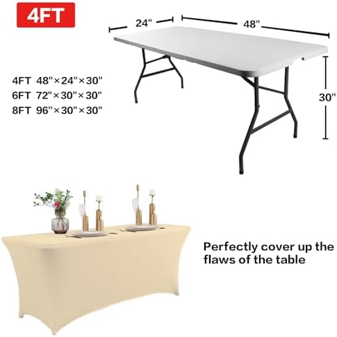 IVAPUPU 2 Pack 8FT Table Cloth for Rectangular Spandex Champagne Cover - Image 3