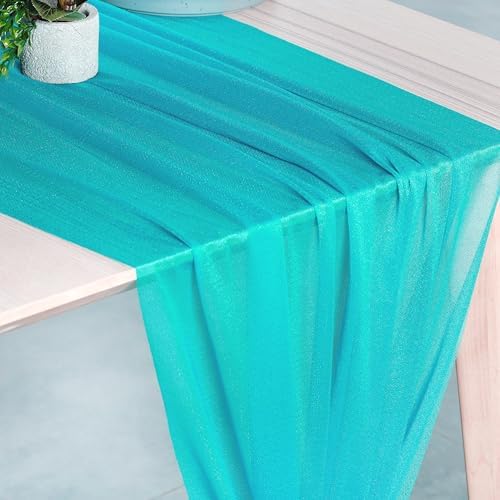 Pack of 25 Chiffon Table Runners 29 x 120 Inch, 10FT Long - Peacock Blue - Image 2