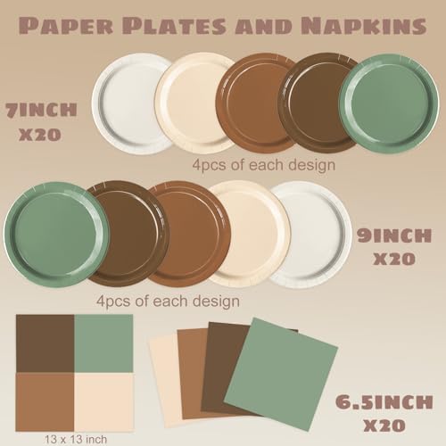 Oigco Woodland Baby Shower Decorations - 60 PCS Brown Sage Green Neutral Forest Animal Brown Plates and Napkins for Safari Jungle Baby Shower Decorations - Image 2