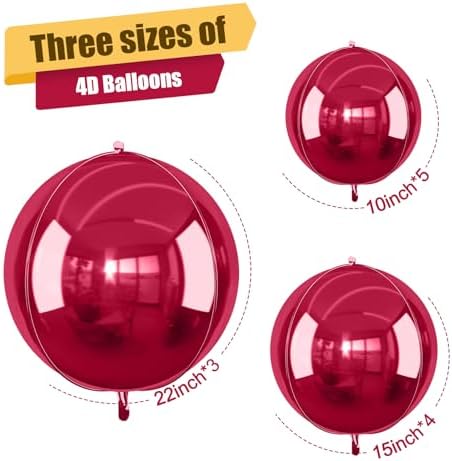 12PCS Burgundy Red Round Foil Balloons 22" 15" 10" Large Chrome Red Balloon - Image 2