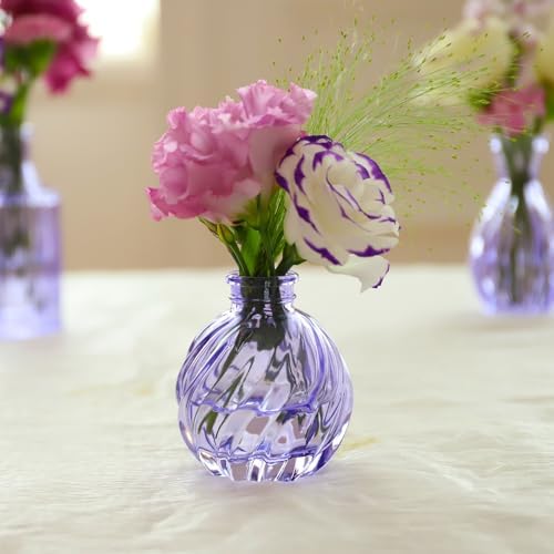 Glass Bud Vases Set of 12, Small Purple Vase Glass Vases for Flowers Modern Ribbed Colored Bud Vase for Decor Wedding Flower Vase in Bulk Vintage Decor Bridal Shower Centerpieces Home Table Decoration - Image 4