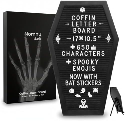 Nomnu Coffin Letter Board, Black Goth Decor with Bat Stickers Spooky Emojis by Nomnu