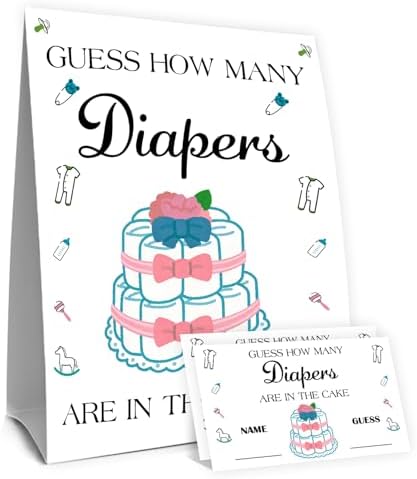 Diapers Baby Shower Decorations,Diaper Cake Birthday Party Game & Activities 50 Cards and Sign by Unknown