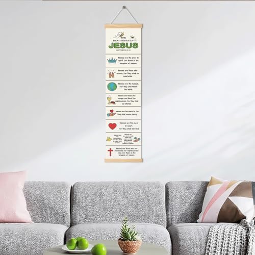 Bible Verse Canvas Banner, The Beatitudes of Jesus Banner, Christian Canvas Poster, Rustic Hanging Poster for Wall Decoration, Family Hanging of Scripture and Words Decorations 02 - Image 6