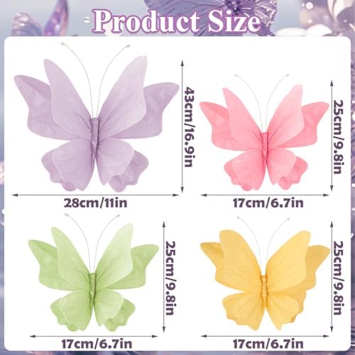 3D Hanging Butterfly Decorations Butterfly Party Decorations 4PCS Pastel Large Paper Butterfly Decorations for Girls Women Wedding Backdrop Birthday Flower Garden Party Decor - Image 3