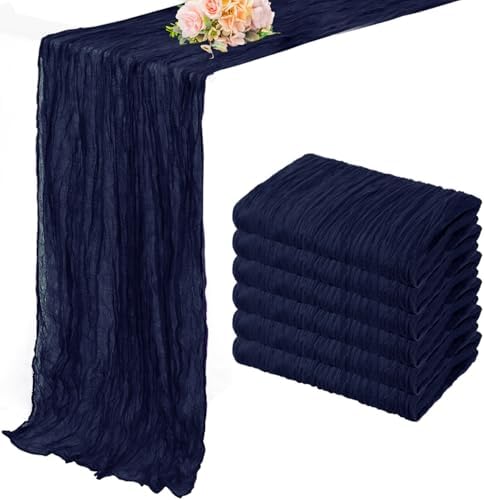 6 Pack Navy Blue Cheesecloth Table Runner 10FT Boho Fabric Rustic Cheese Cloth Table Runner for Wedding Bridal Shower Baby Shower Gauze Sheer Birthday Party Table Decorations 20 x 120 Inch Long by FoliafeelHome