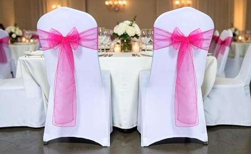 MDS Pack of 100 Organza Chair Sashes for Wedding & Event Décor – Magenta - Image 2