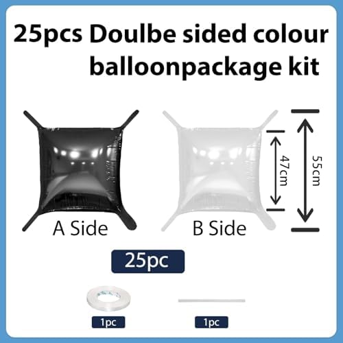 25PCS Black Pearl White Square Foil Balloons Wall Backdrop - Image 2