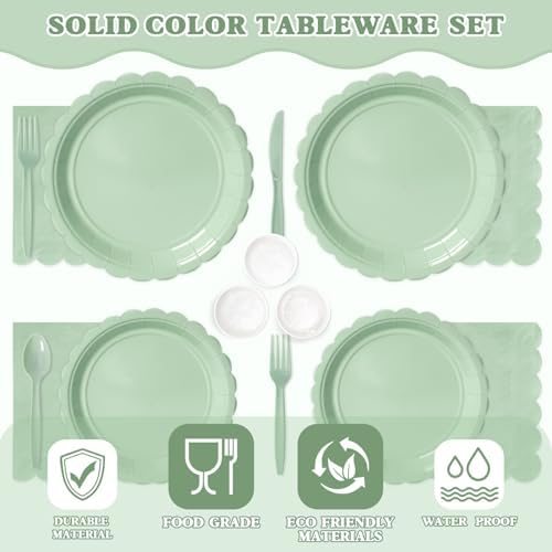 Vyntra 175 Pcs Sage Green Paper Plates and Napkins Party Supplies - Image 3