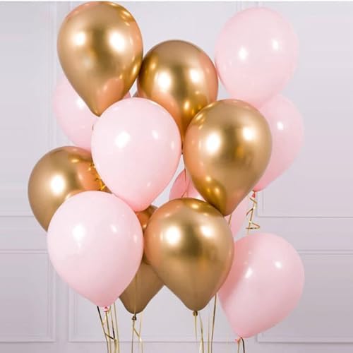 Balloons Pink Gold Confetti, 60 Packs 12 Inch Pink White Metallic Gold Balloon for Girls Birthday Wedding Bridal Baby Shower Princess Party Decorations - Image 7