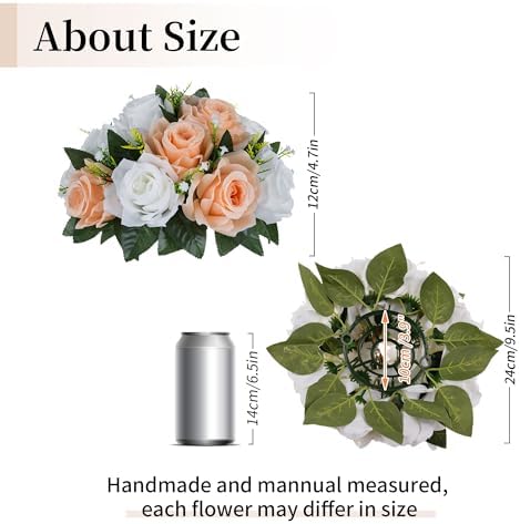 BLOSMON Rose Flower Balls Centerpieces: 6pcs Peach Fuzz Artificial Flowers - Image 6