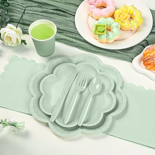 350 Pcs Sage Green Paper Plates and Napkins Set, Tableware Set for 50 Guest - Image 3