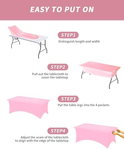 Fixwal 6 Pack 8FT Pink Tablecloth Rectangle Spandex Fitted Table Cover - Image 5