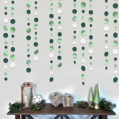 46 Ft Sage Green Party Decorations Metallic Sage Green White Polka Dots Garlands Hanging Paper Circle Dots Streamer for Birthday Engagement Graduation Wedding Party Decorations Supplies - Image 6