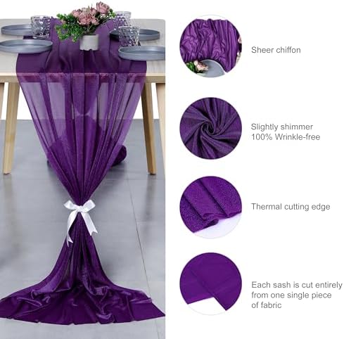 Pack of 25 Chiffon Table Runners 29 x 120 Inch, 10FT Long - Cadbury Purple - Image 6