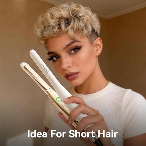 Small Flat Iron 1/2 inch Pencil Flat Iron for Edge, Short Hair, Pixie Cut and Bangs, French bob Iron for Edges with Anti-Pinch Design,with Anion Function-Dual Voltage for Travel (White) - Image 5